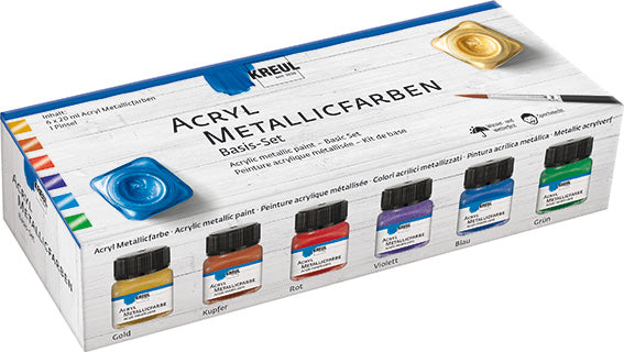 Kreul – Acrylfarbe – Set – 6 Farben, Metallic, 6 × 20 ml
