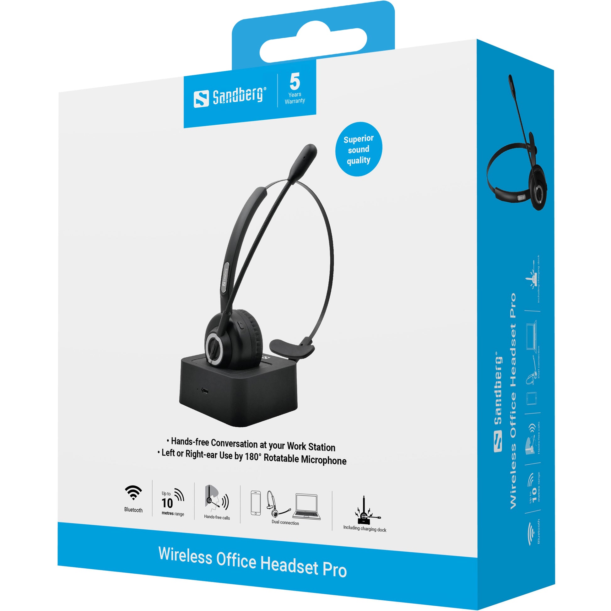 Sandberg Wireless Office Headset Pro – Mono Headset – Bluetooth – Schwarz
