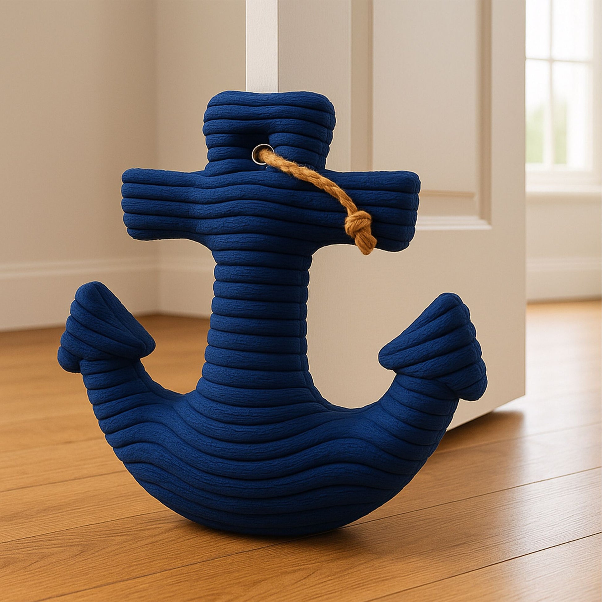 Relaxdays Türstopper – Baumwolle/Sand – Dunkelblau/Hellbraun – 420 × 380 × 280 mm