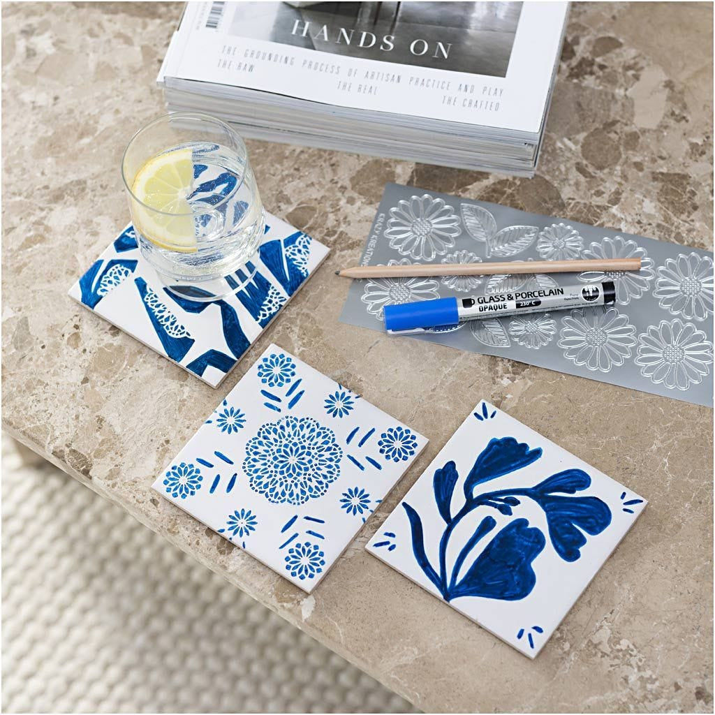 Creativ Company Bastelset – Porzellanuntersetzer bemalen – Porzellan, Blau