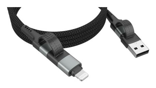 Ansmann Multi-Kabel – 4-in-1 USB-A/USB-C auf USB-C/Lightning 1,2 m, PD 60 W, geflochten – für iPhone/Android