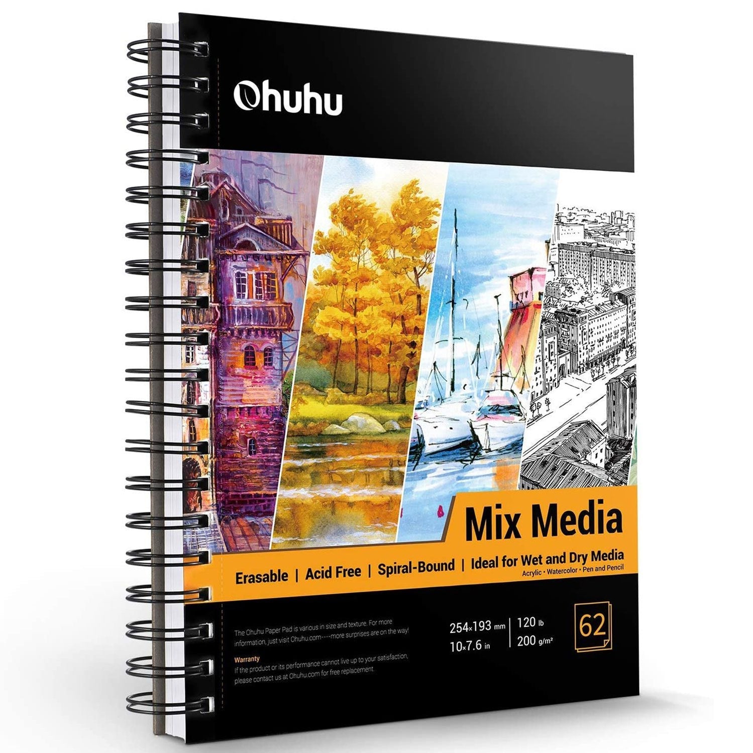 Ohuhu Malbuch – 25,4 × 19,3 cm – 200 g/m² – Spiral – 62 Blatt – Mehrfarbig