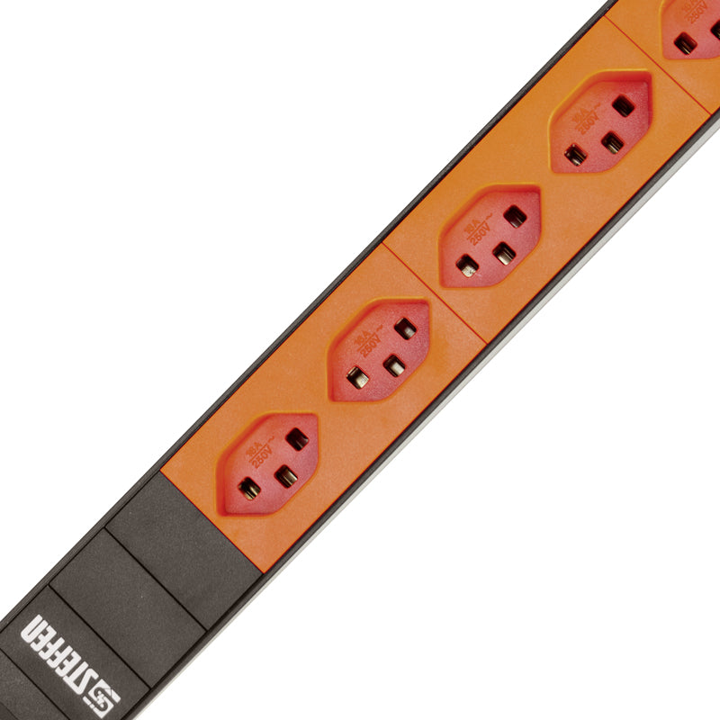 Steffen ALU Modular Steckdosenleiste, 8×T23, 3 m, Überlastschutz, Eingang T23, IP20 – Schwarz/Orange