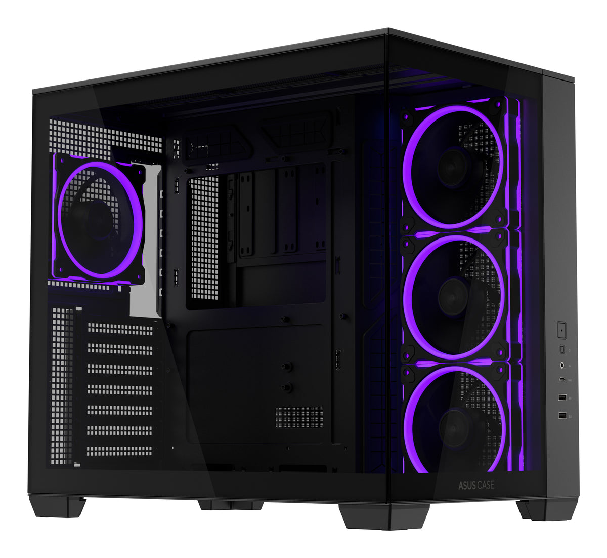 ASUS A32 PLUS TG – PC-Gehäuse (Mid-Tower) – für ATX/mATX/ITX, 2×3,5" + 3×2,5", 4×120 mm, ARGB, Schwarz