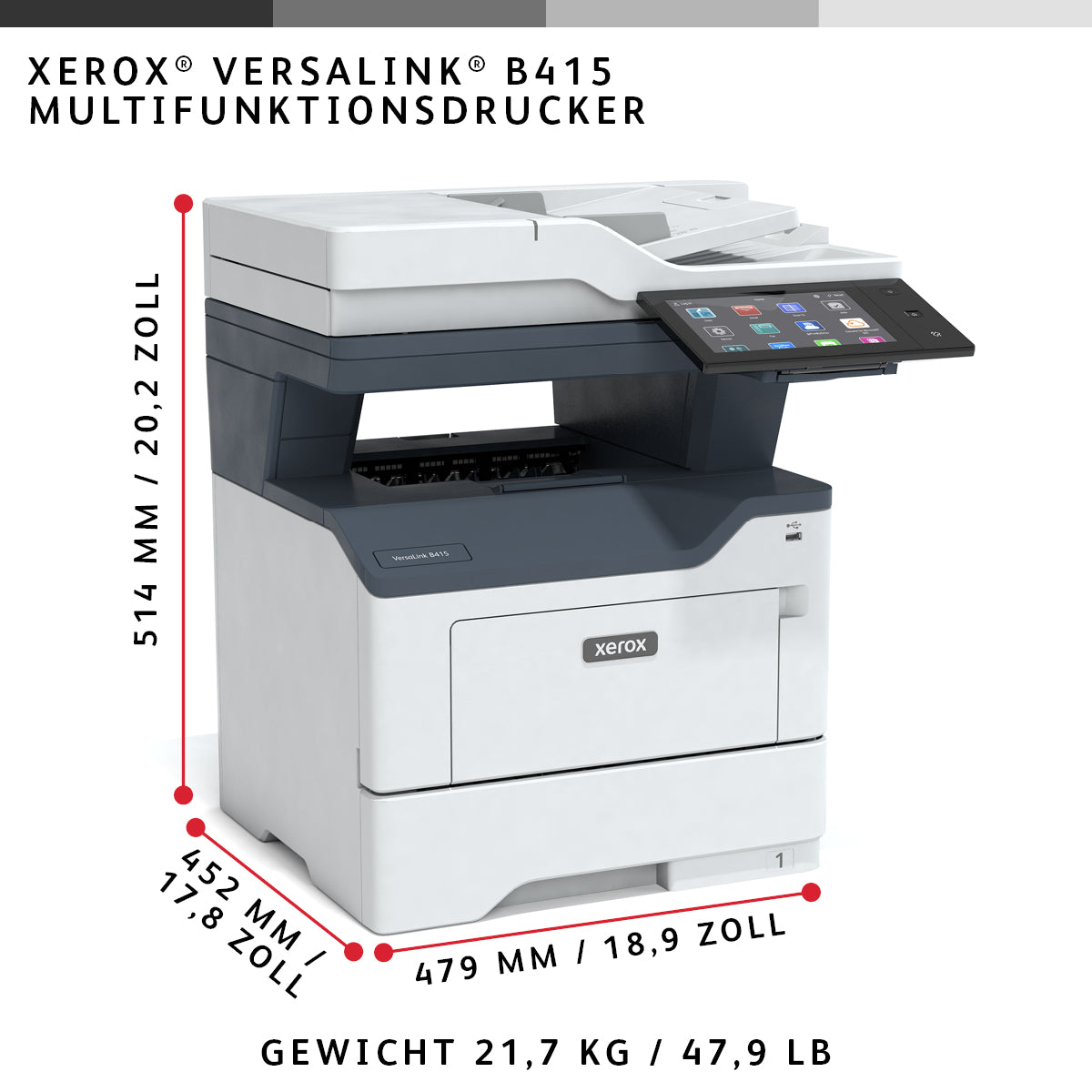Xerox VersaLink B415 – SW-Laser-Multifunktionsdrucker, A4, 4-in-1, Duplex, ADF, LAN, AirPrint