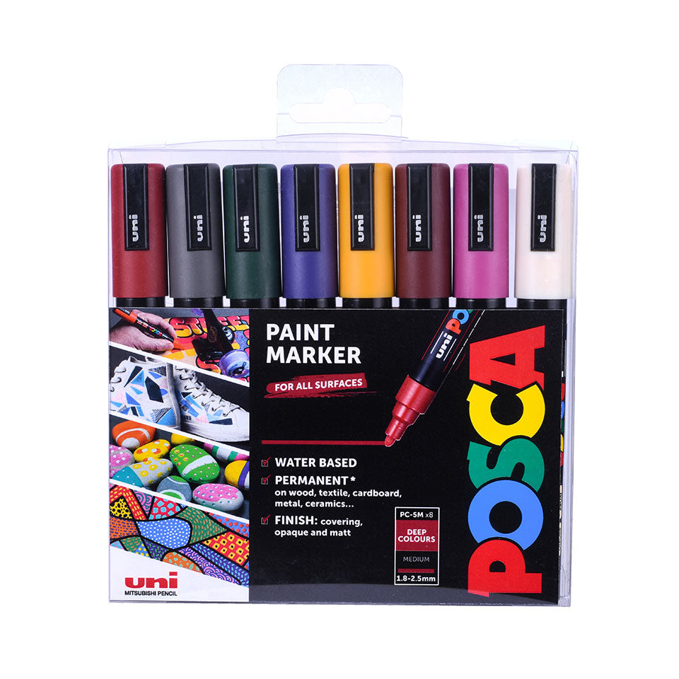 Uni-Ball POSCA PC-5M Acrylmarker – Rundspitze 1,8–2,5 mm – Mehrfarbig – 8er-Set