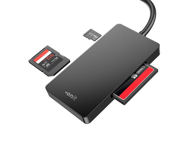 ONIT USB-Kartenleser USB-C – SD/microSD/CF – USB 3.2 Gen 1 (5 Gbit/s) – für Windows, MacOS, Android und mehr