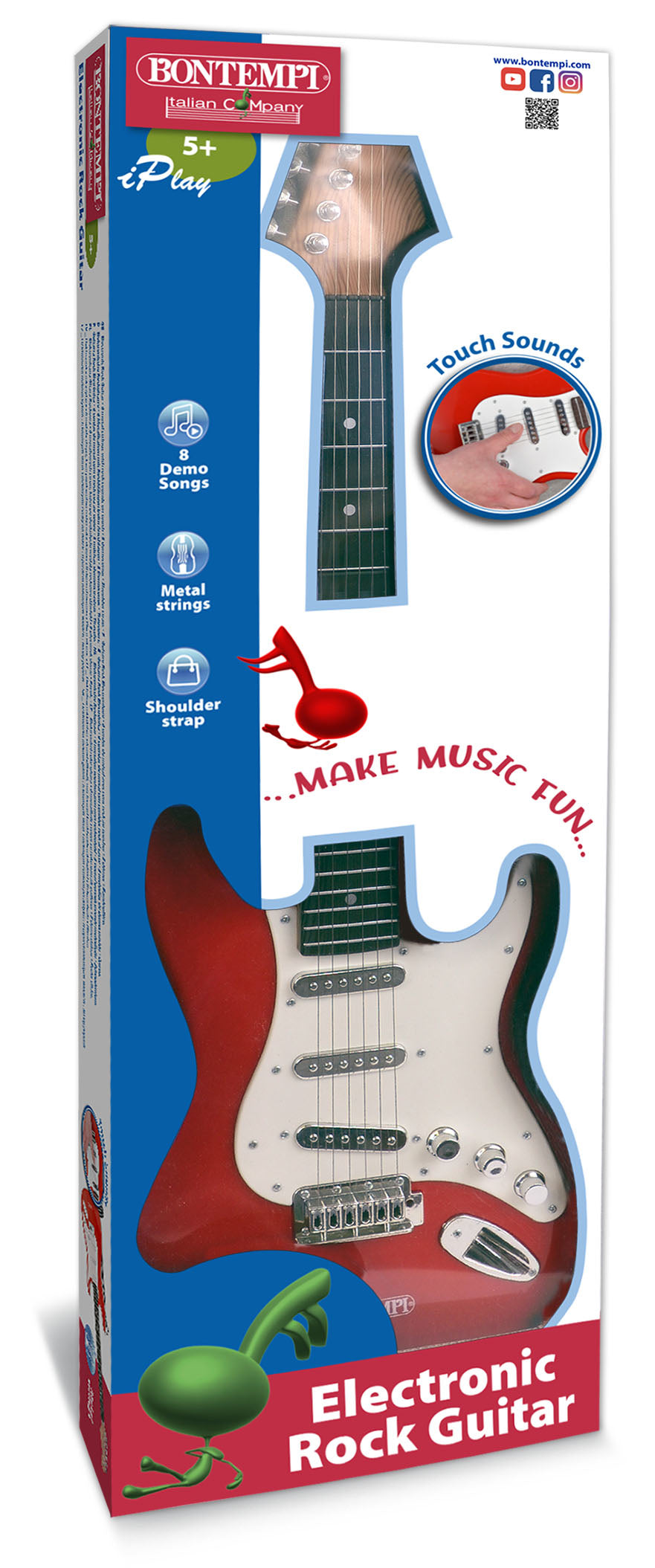 Bontempi Gitarre – 8 Lieder, 3×AA – 67 cm – ab 5 J. – Kunststoff – schwarz/rot/weiss