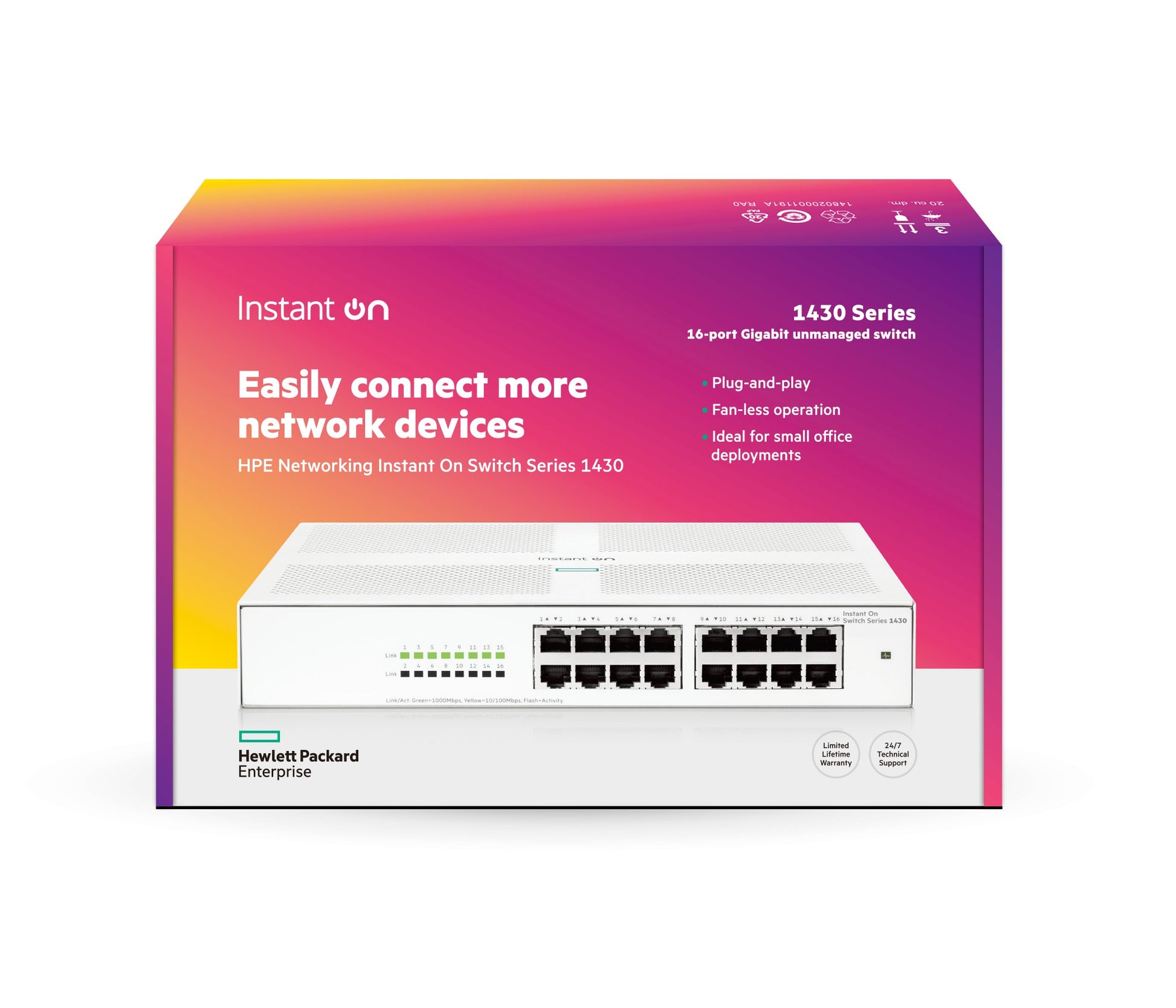 HPE Aruba 1430 16G R8R47A – Unmanaged L2 Switch – 16× 1G, 1U