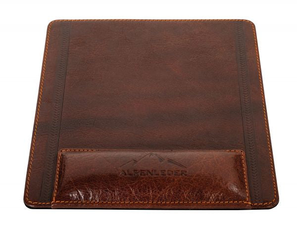 Alpenleder Mausmatte mit Handgelenkauflage – Konstanz – Leder – 220×240×10 mm – Dunkelbraun