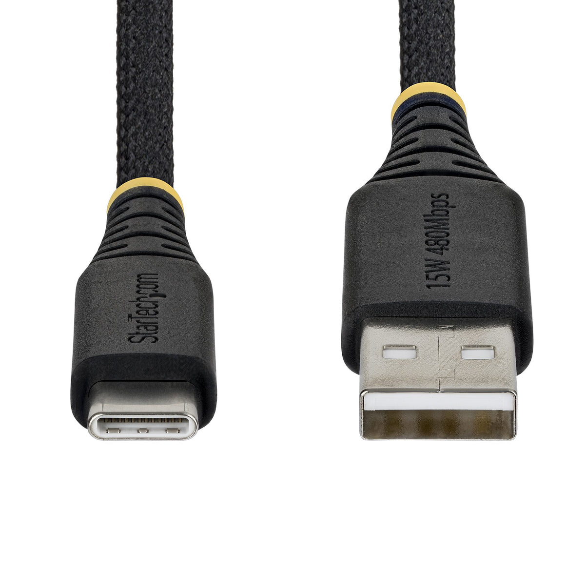 StarTech.com USB-Kabel – USB-A auf USB-C – USB 2.0 (480 Mbit/s) – 0,15 m – PD 15 W – Geflochten – Schwarz