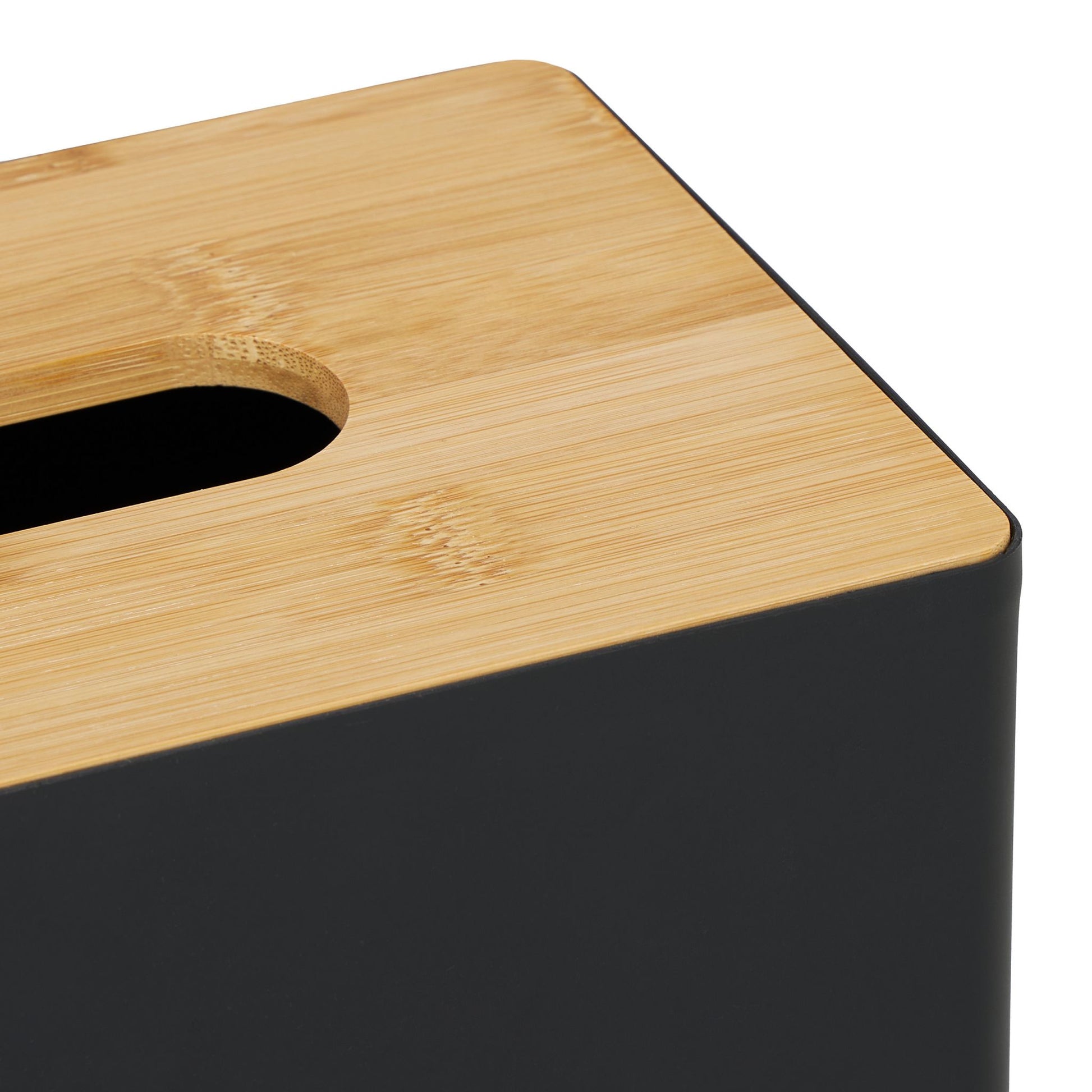 Relaxdays Kosmetiktuchbox – Tisch, Bambus/Polypropylen (PP), 14×26×10 cm, Schwarz/Natur