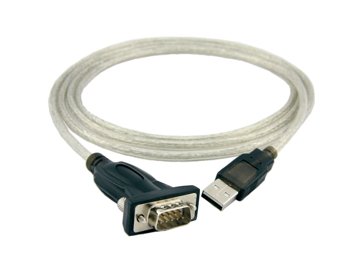 ROLINE Konverter-Kabel USB-A zu DB-9 – 1,8 m, USB 2.0, Schraubenverriegelung, inkl. Treiber-CD, Grau