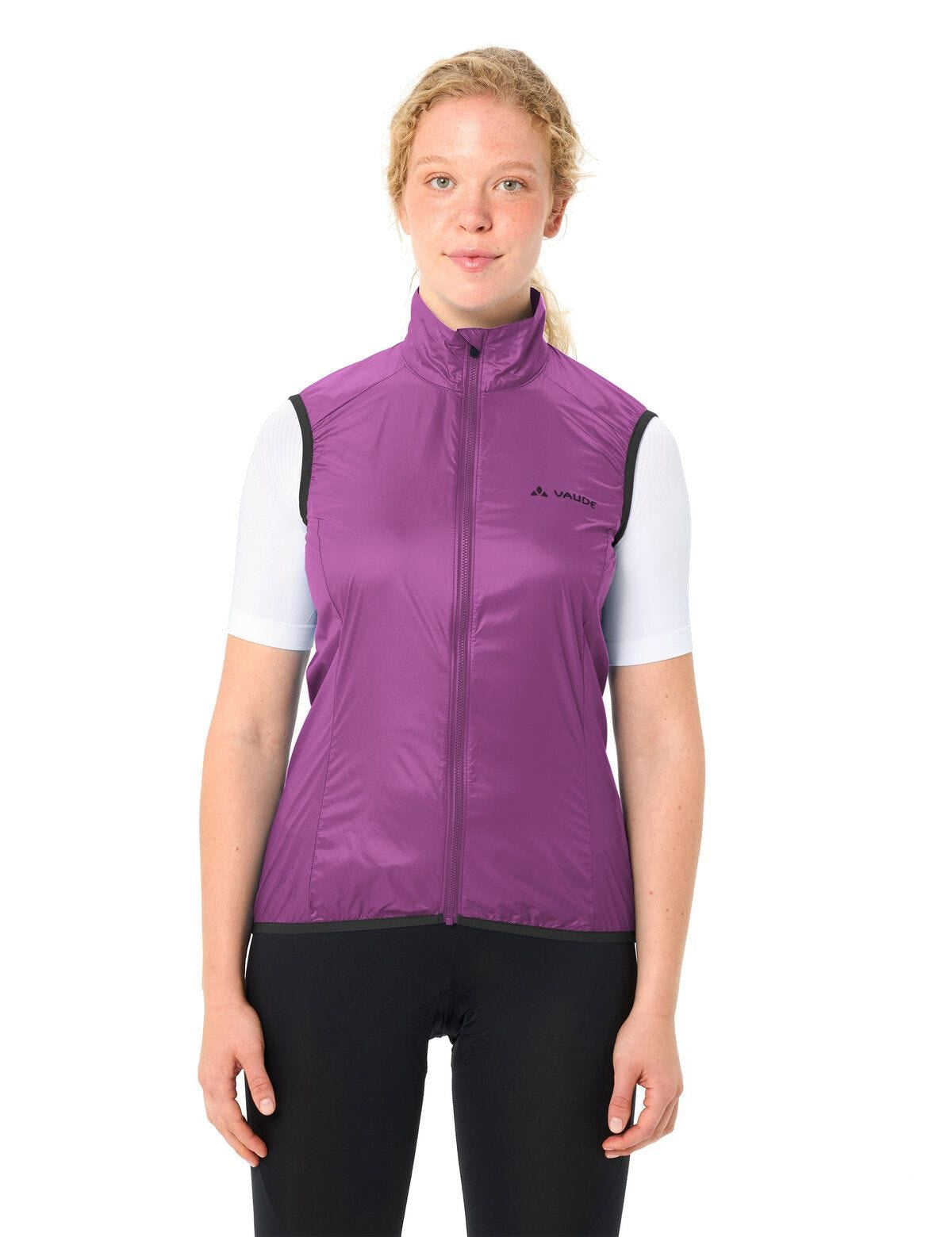 VAUDE Matera Veloweste – Grösse 44 – Magenta, Polyamid (recycelt), winddicht, atmungsaktiv, reflektierend