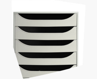 Exacompta Schubladenelement – 5 Schubladen, für A4+, grau, Polystyrol (PS), B 348 × H 290 × T 284 mm