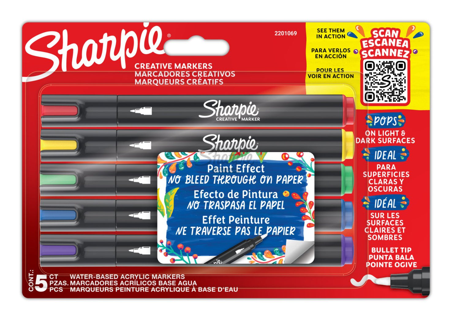 Sharpie Acrylmarker Creative – Rundspitze 2,5 mm – Sortiert – 5er-Set – Für dunkle Oberflächen geeignet