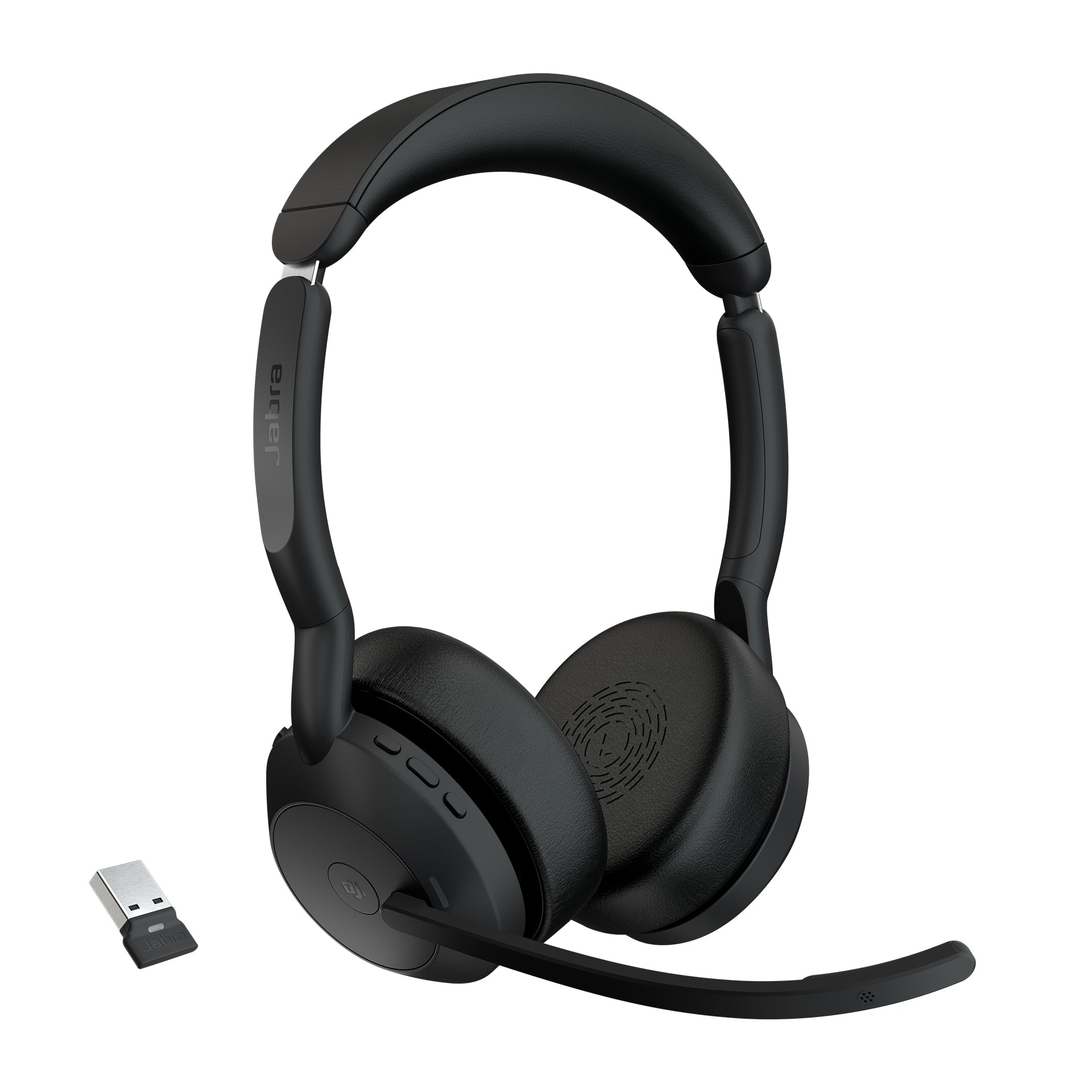 Jabra Evolve2 55 Office-Headset – On-Ear, Stereo, BT, ANC, MS Teams zertifiziert, mit USB-A-Dongle, Schwarz