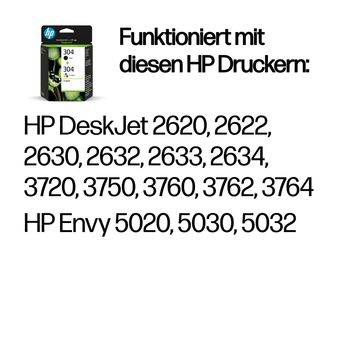 HP 304 Tintenpatronen-Multipack, Schwarz/Dreifarbig (Original) – für HP DeskJet 2620/2630/3750, Envy 5020/5030