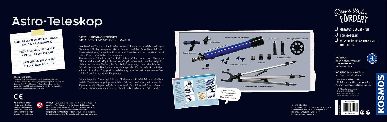 Kosmos Teleskop – Astro, Durchmesser 70 mm, Brennweite 700 mm, 175× Vergrösserung, 12–14 Jahre