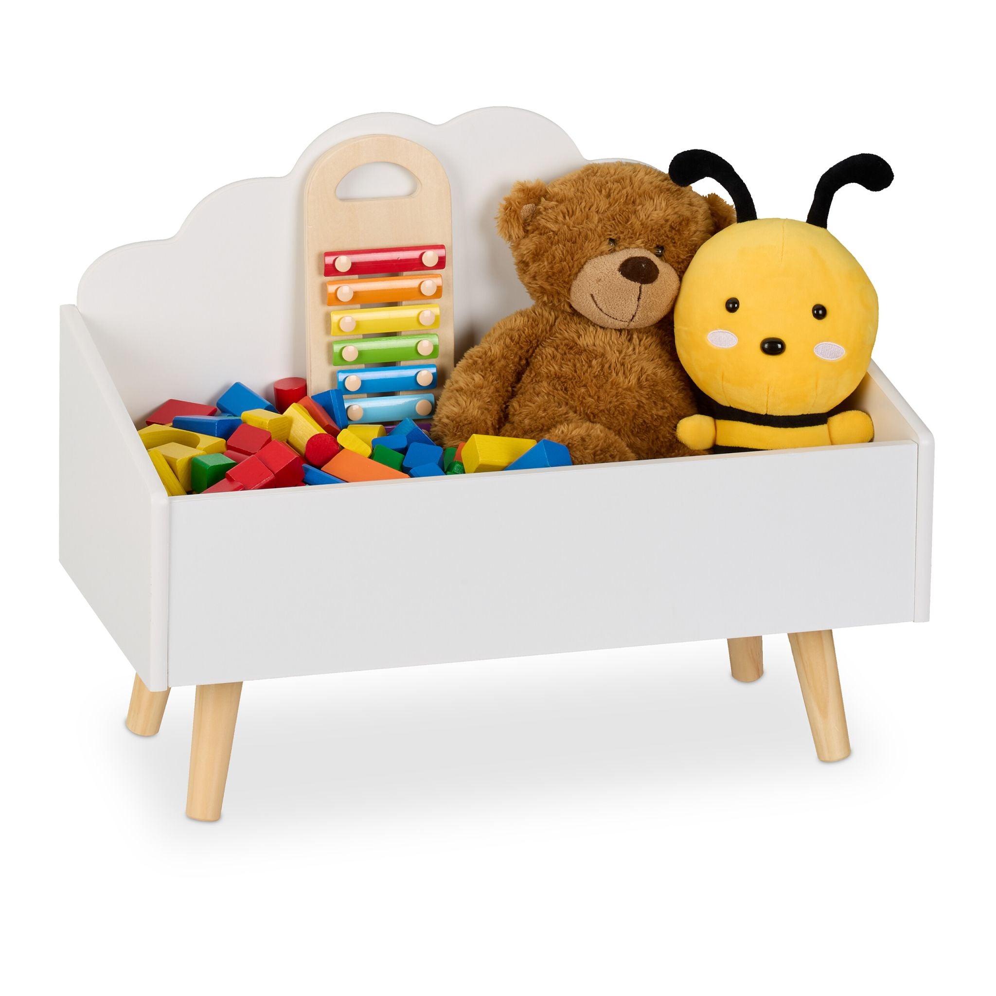 Relaxdays Spielzeugtruhe – MDF/Kiefer – Weiss/Hellbraun – 580 × 450 × 280 mm