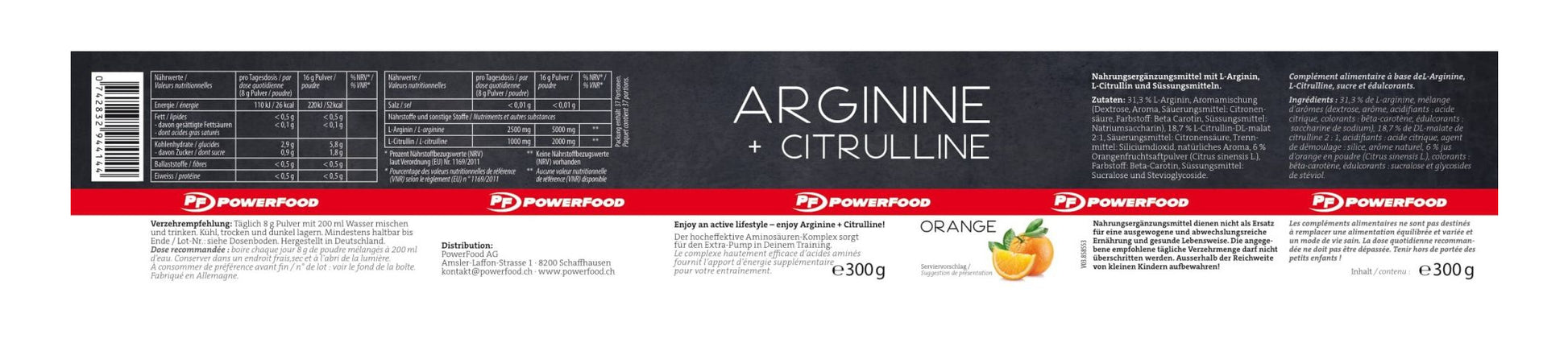 PowerFood Aminosäure-Pulver One Arginine + Citrulline Orange – 300 g