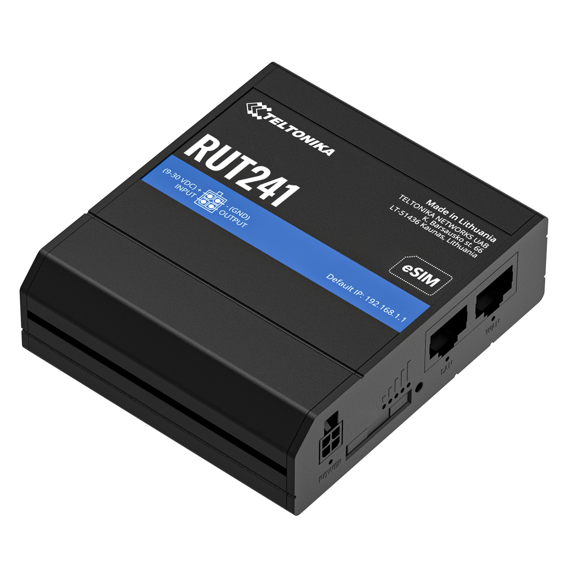 Teltonika RUT241 – 4G Router, Wi‑Fi 4, 2,4 GHz, 300 Mbit/s, 1× Fast Ethernet, eSIM, Schwarz