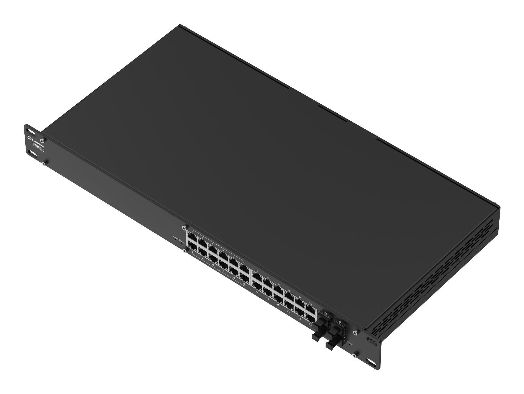 Teltonika SWM280 – Managed L2/L3 Switch – 24× 1G (12× PoE+), 4× SFP, PoE-Budget 300 W, 19", 1U