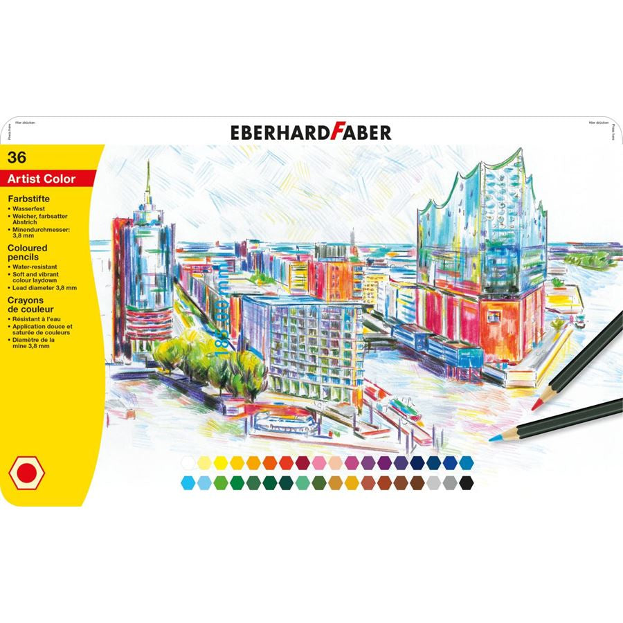 Eberhard Faber Buntstifte Artist Color – Sechskant, Minen-Ø 3,8 mm, 36 Farben, in Metallschachtel
