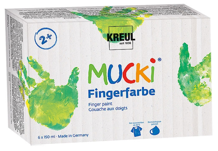KREUL Fingerfarben – 6 Farben 6×150 ml (900 ml) – für Papier, Holz, Glas
