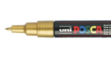 Uni-Ball POSCA PC-1M Kreativ-/Pigmentmarker – Rundspitze 0,7–1 mm, gold, deckend, geruchlos – für viele Oberflächen