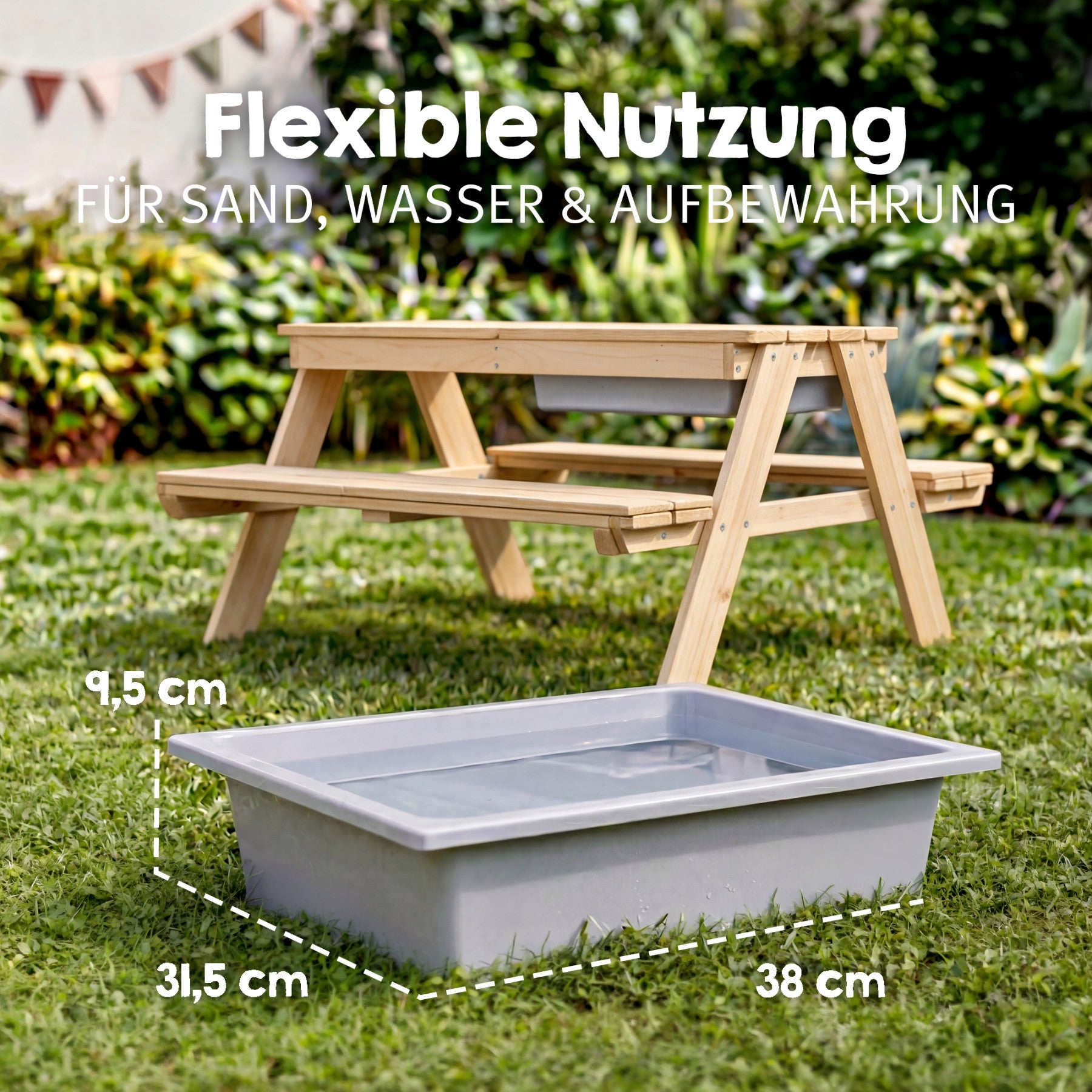 Roba Kinderstuhl 456002NU – 89 × 85,5 × 50 cm – Kunststoff & Massivholz – Holzfarbe/Grau – mit Spielwannen