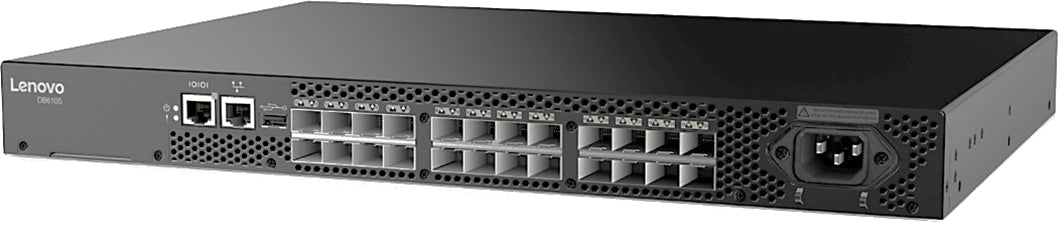 Lenovo DB610S – SAN Switch – 8× 32G FC, 2× 1G RJ‑45, 1U, 19"