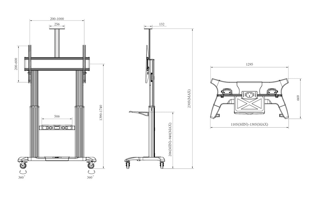 Multibrackets M Floorstand 180 HD – Displayständer, höhenverstellbar, für 98", VESA 900×600, bis 90 kg