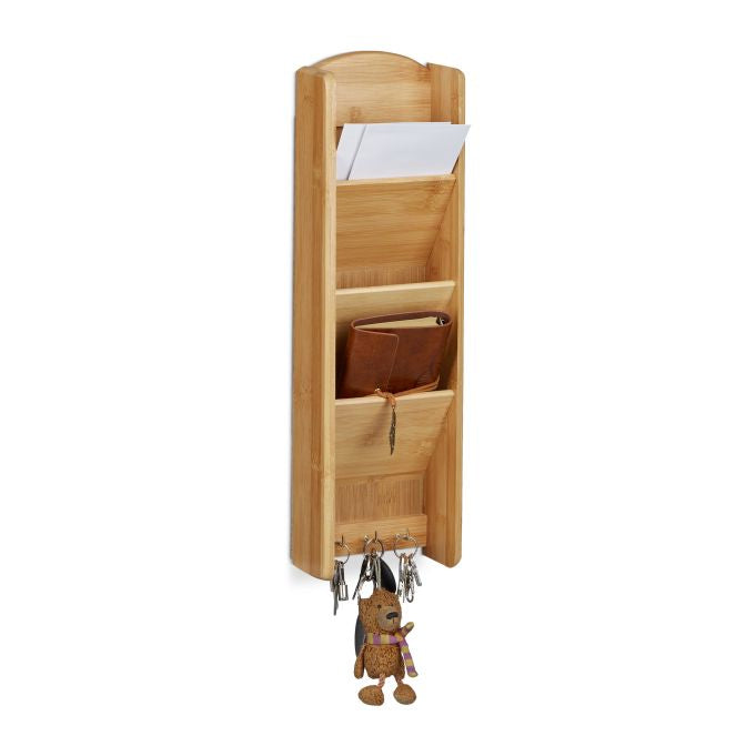 Relaxdays Wandgarderobe – 3 Haken, mit Ablage, Bambus, Braun, 15 × 7,5 × 49,5 cm