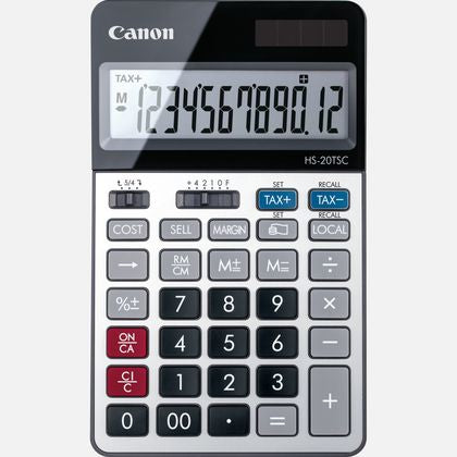 Canon Tischrechner HS-20TSC – 12-stellig, LCD, Steuer/Währung, Solar + Batterie, 108×180×26 mm