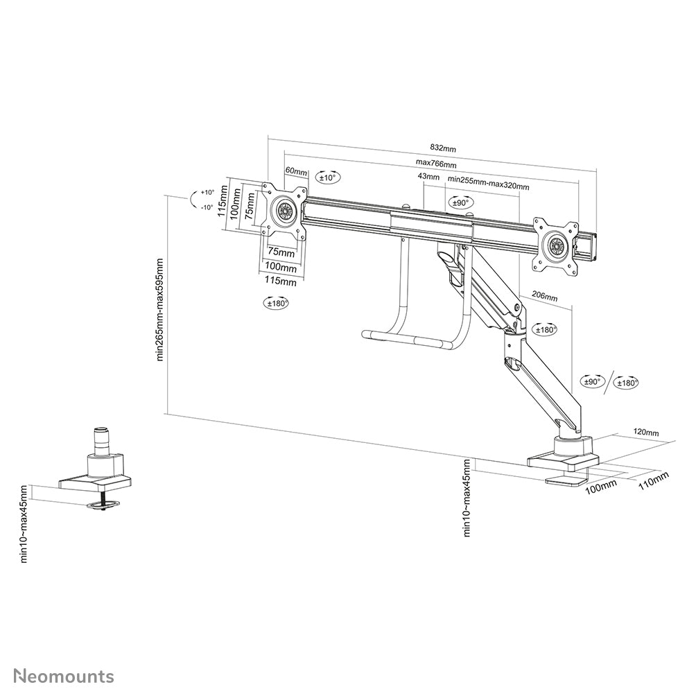 Neomounts NM-D775DXWHITE – Klemme/Durchführung, 10–32"