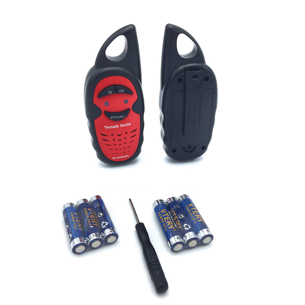 Albrecht Tectalk Smile – Kinder-Funkgerät, 3 Kanäle, bis 3 km, 446,00625 MHz, Schwarz/Rot