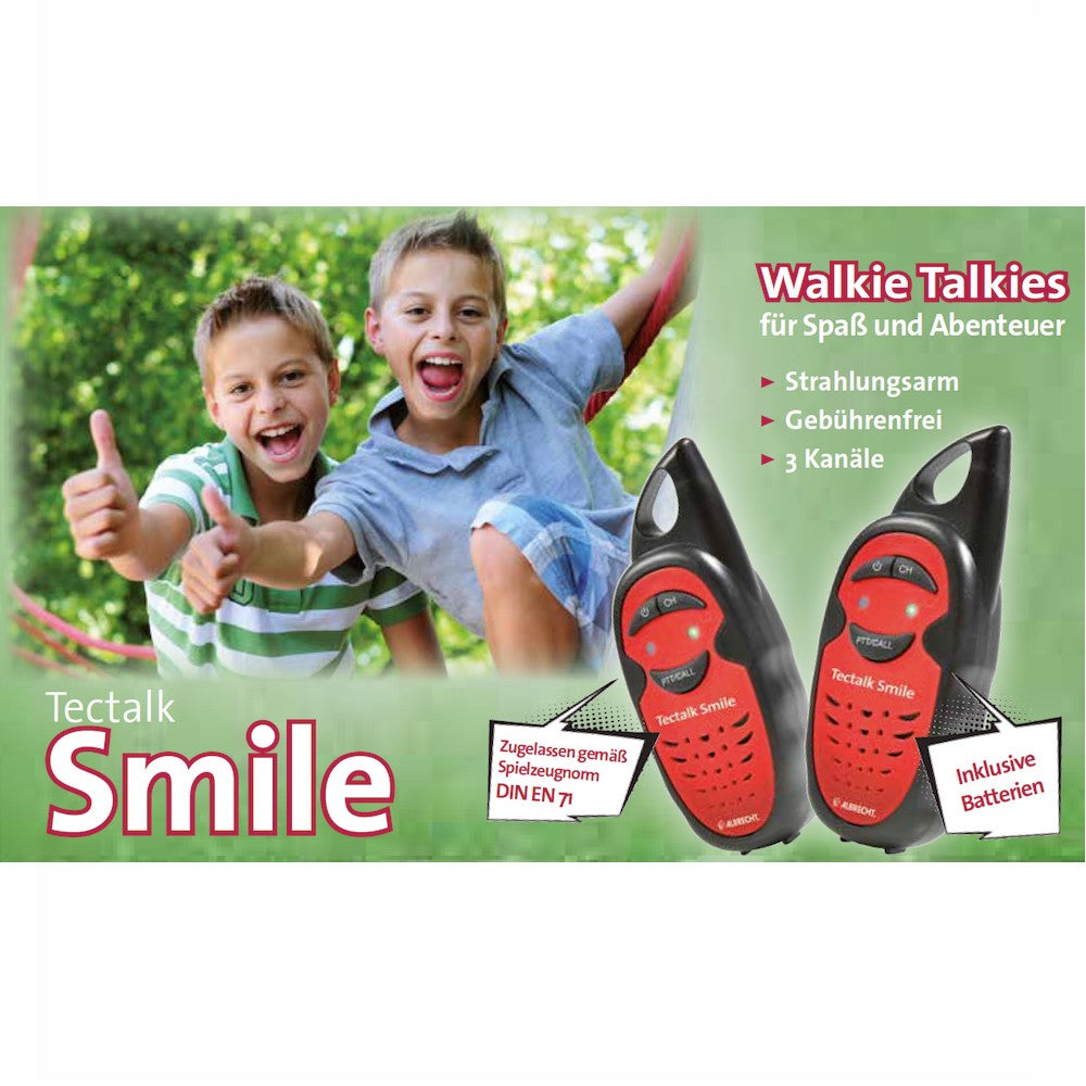 Albrecht Tectalk Smile – Kinder-Funkgerät, 3 Kanäle, bis 3 km, 446,00625 MHz, Schwarz/Rot