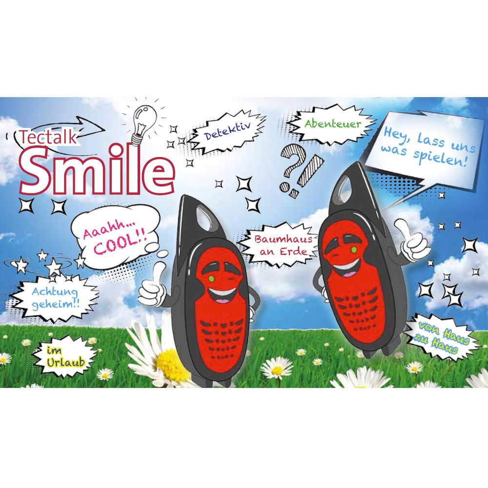 Albrecht Tectalk Smile – Kinder-Funkgerät, 3 Kanäle, bis 3 km, 446,00625 MHz, Schwarz/Rot