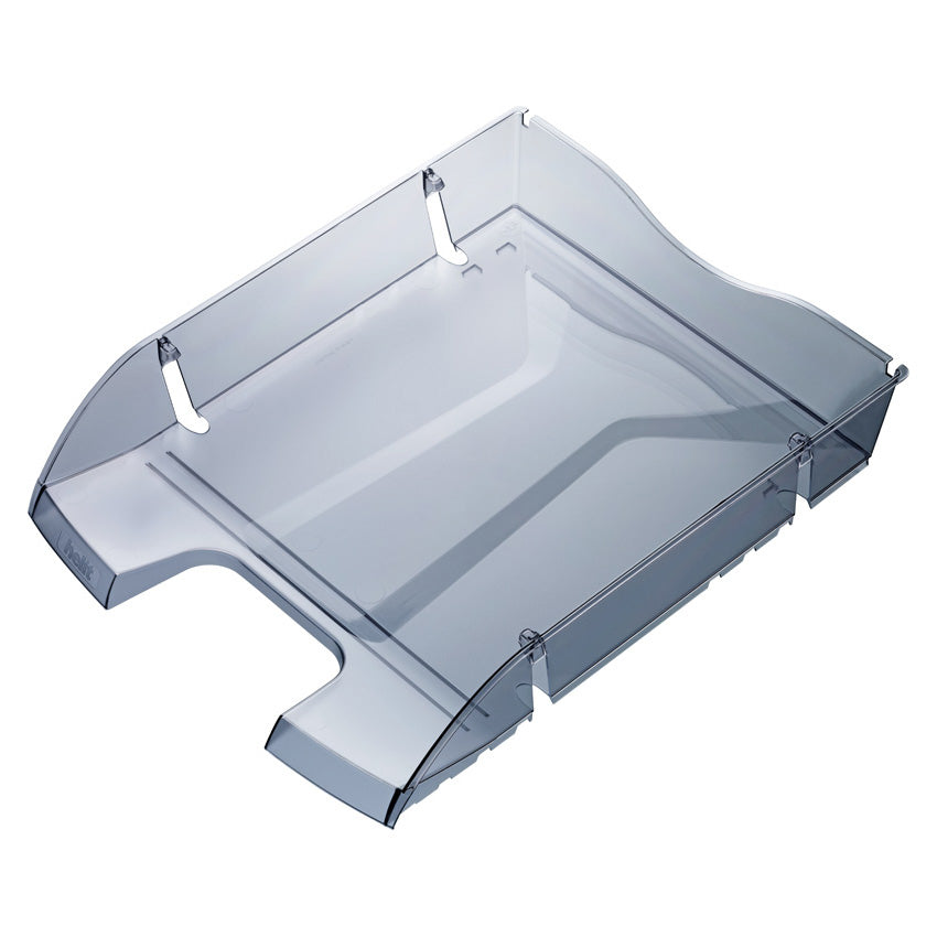 Helit Briefkorb – mit Griffausschnitt, mit Beschriftungsfeld, glänzend, grau, B 275 × H 66 × T 355 mm
