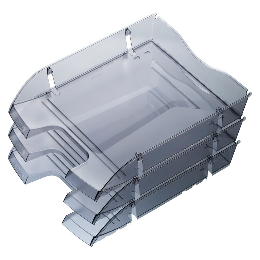 Helit Briefkorb – mit Griffausschnitt, mit Beschriftungsfeld, glänzend, grau, B 275 × H 66 × T 355 mm