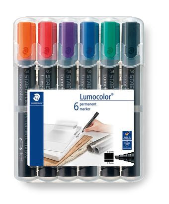 Staedtler Lumocolor Permanentmarker – Keilspitze 2–5 mm – Mehrfarbig – 6er-Set – für Porzellan