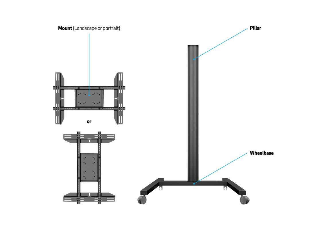 Multibrackets 180 S – Displayständer, fix, höhenverstellbar, für 44", VESA 75×75, bis 50 kg, schwarz
