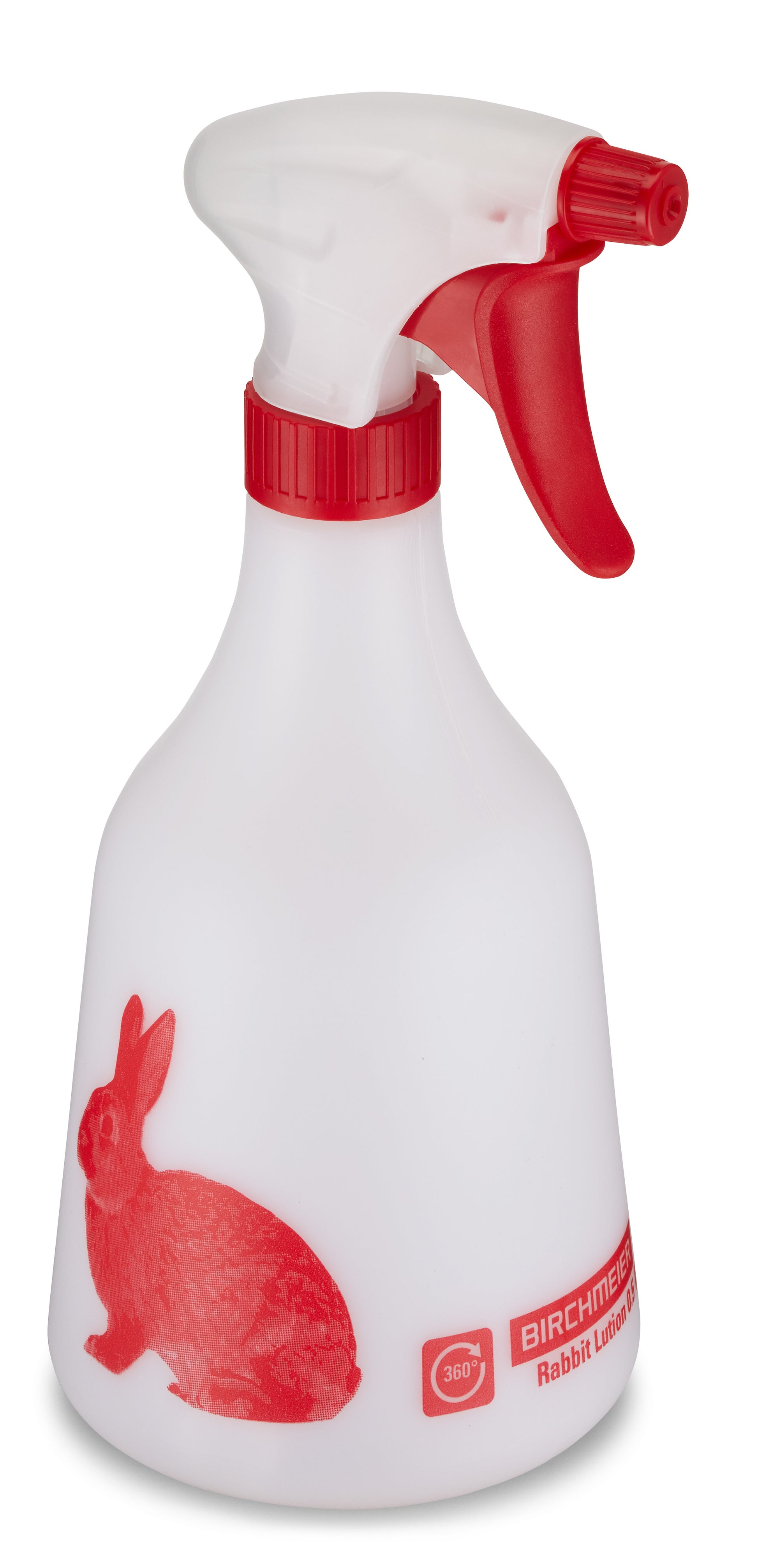 Birchmeier Sprühflasche Hase Lution 360° – 0,5 l – transparent/rot/weiss – Kunststoff