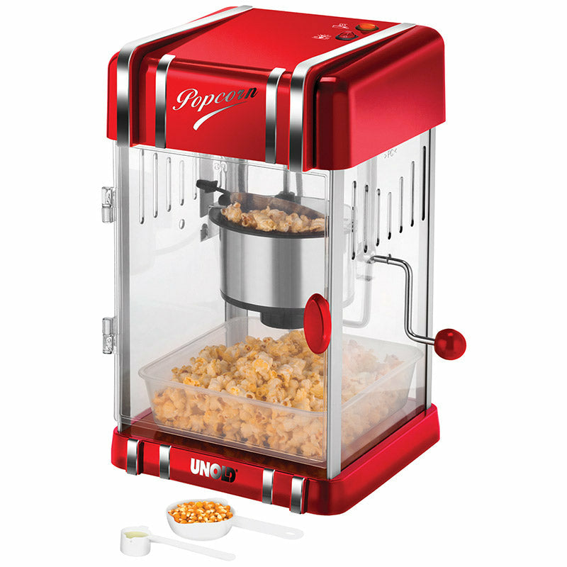 Unold Popcornmaker Retro 48535 – 50 g, 300 W, Kunststoff/Edelstahl – Rot/Silber