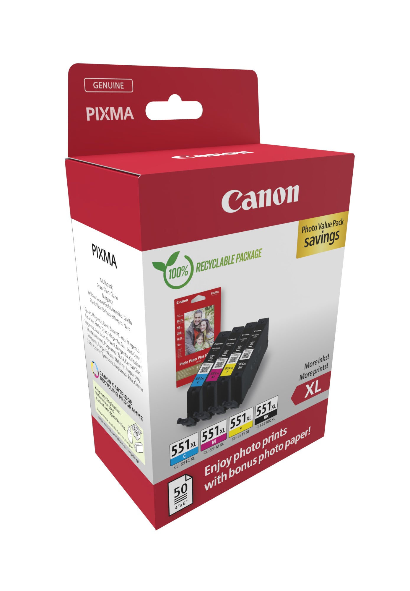 Canon Photo Value Pack – CLI-551XL, Schwarz/Cyan/Magenta/Gelb, XL