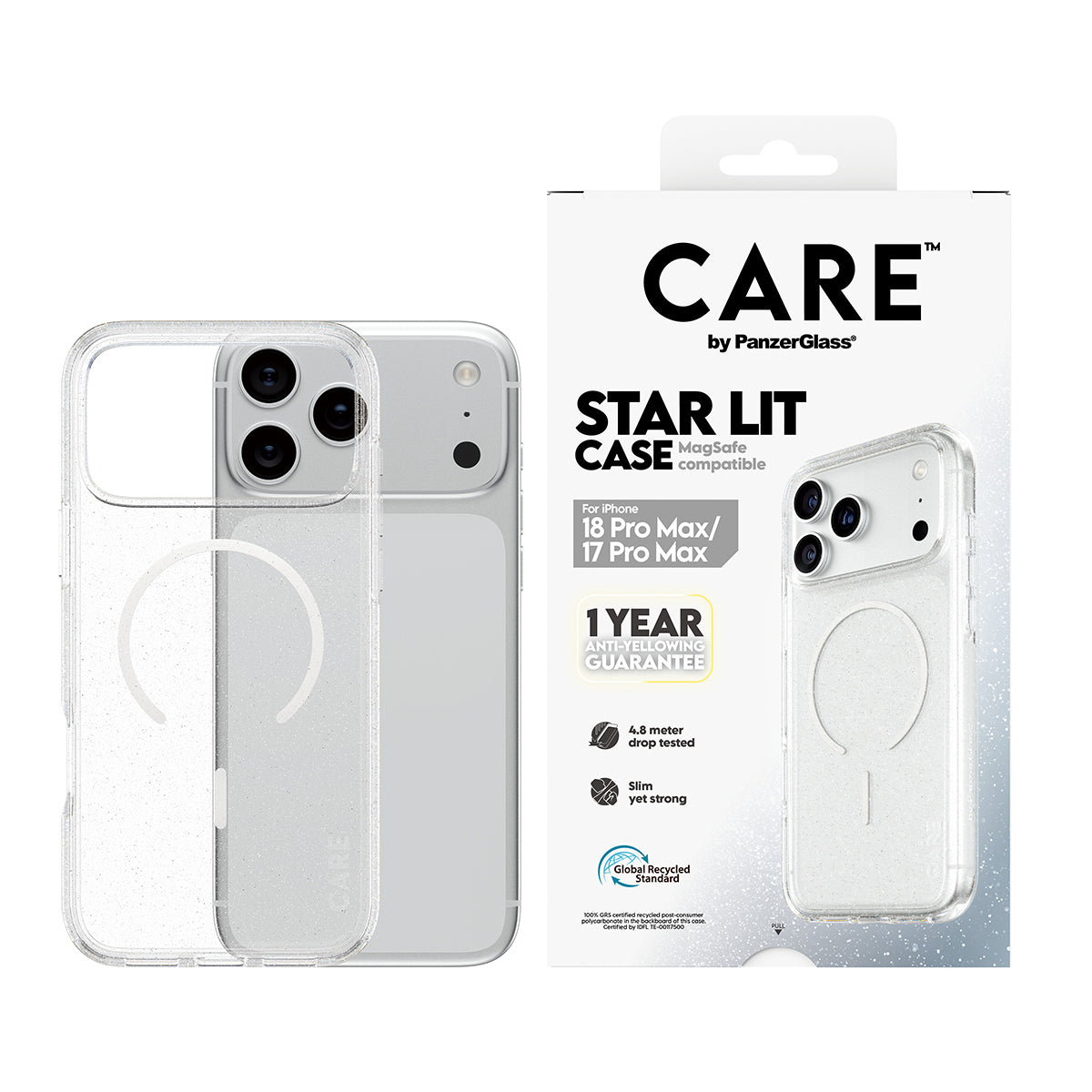 PanzerGlass CARE Backcover – für Apple iPhone 18/17 Pro Max, MagSafe, TPU, Star Lit, bis 4,8 m Sturzsicher
