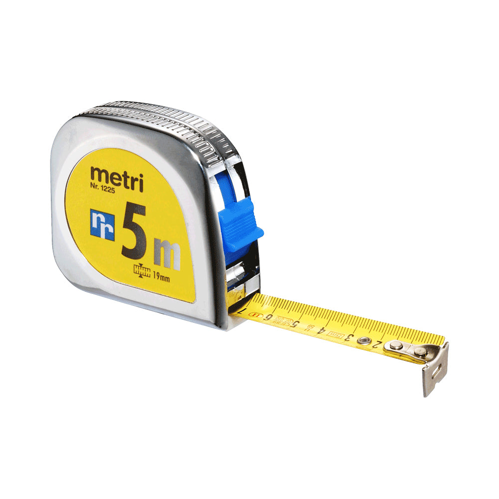 Rieffel Rollmeter 1225 SB – 5 m, 19 mm Band, ABS-Gehäuse, Gelb/Silber, Gürtelklemme