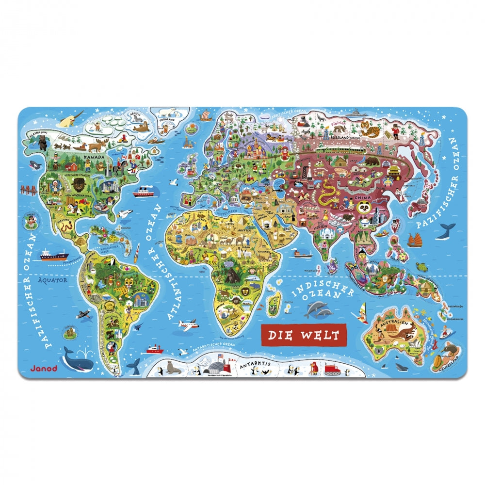 Janod Puzzle Weltkarte – 92 Teile – 77 × 46 cm – ab 7 Jahren