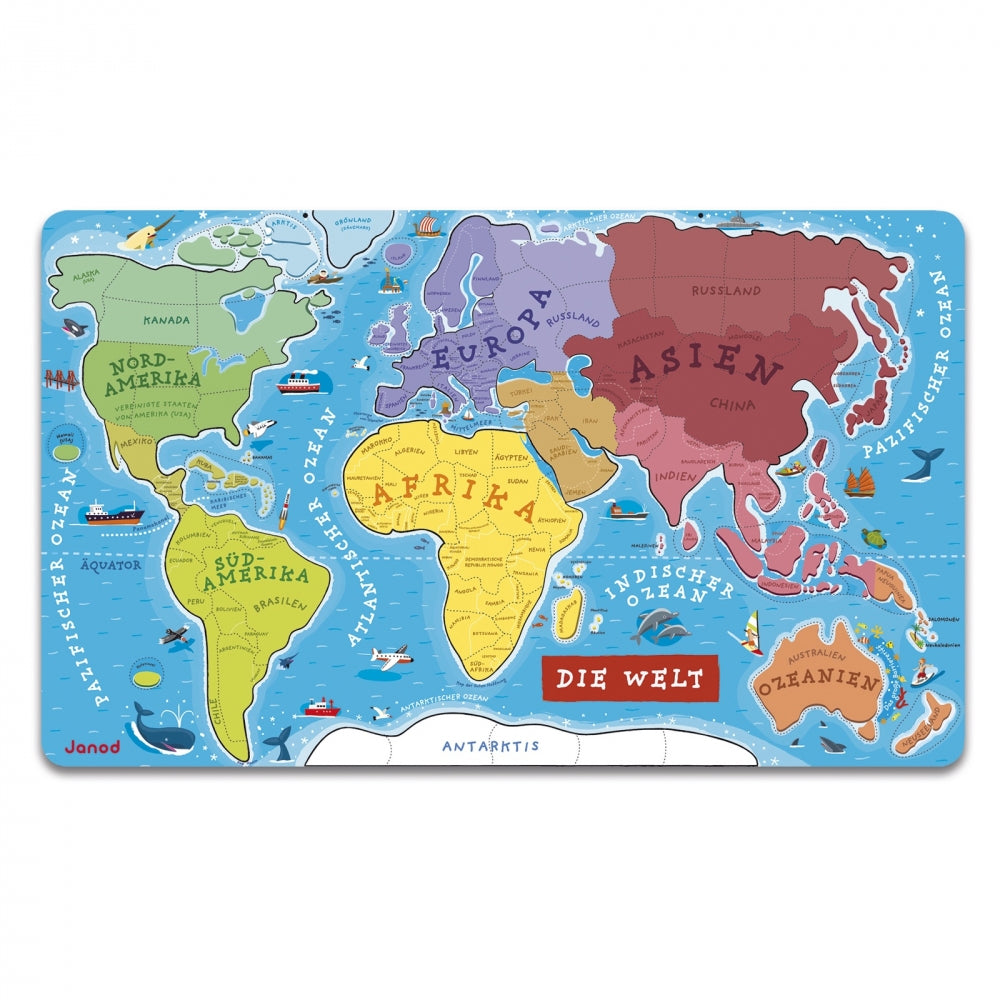 Janod Puzzle Weltkarte – 92 Teile – 77 × 46 cm – ab 7 Jahren